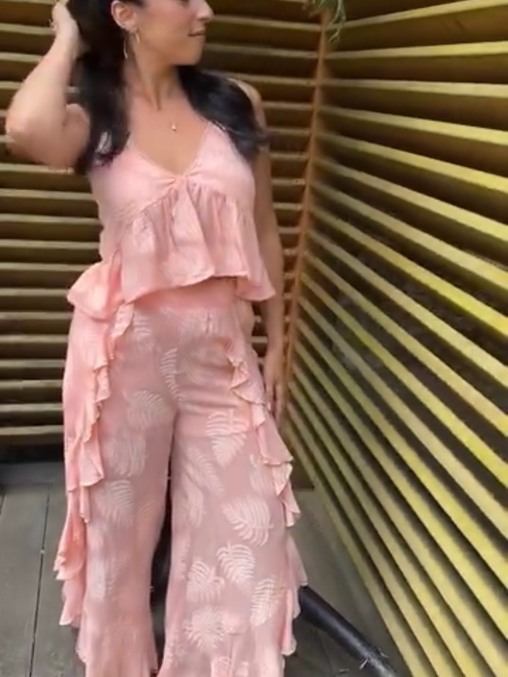 Surf Gypsy Pink Ruffle Wide-Leg Jumpsuit